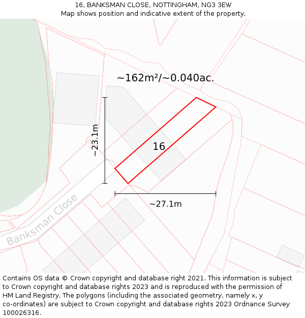 16, BANKSMAN CLOSE, NOTTINGHAM, NG3 3EW: Plot and title map