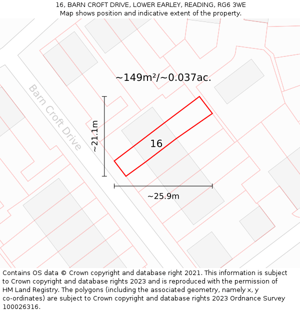 16, BARN CROFT DRIVE, LOWER EARLEY, READING, RG6 3WE: Plot and title map