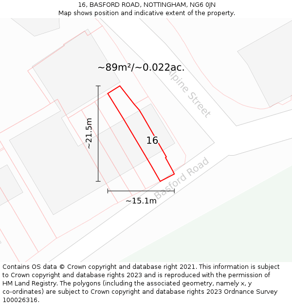 16, BASFORD ROAD, NOTTINGHAM, NG6 0JN: Plot and title map