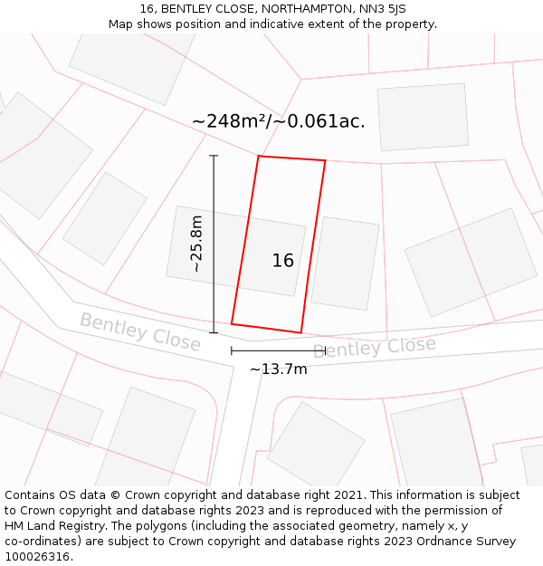 16, BENTLEY CLOSE, NORTHAMPTON, NN3 5JS: Plot and title map