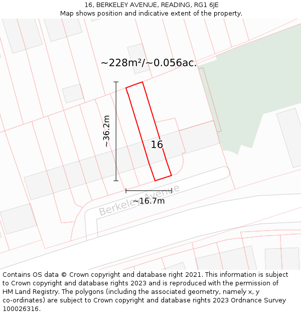 16, BERKELEY AVENUE, READING, RG1 6JE: Plot and title map