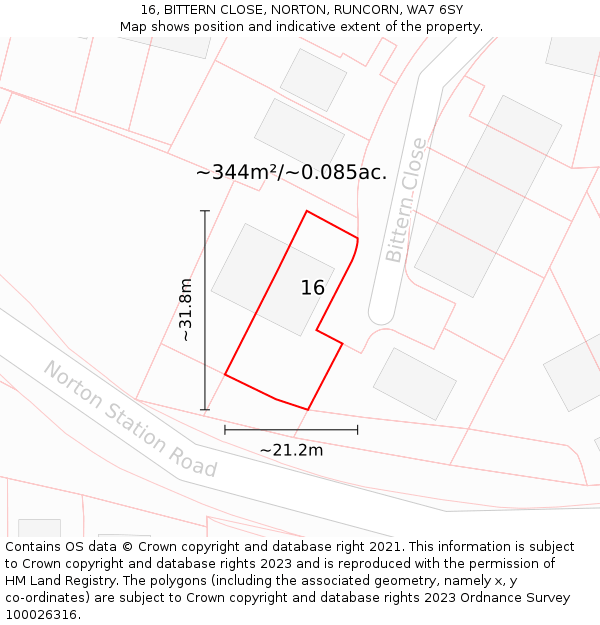 16, BITTERN CLOSE, NORTON, RUNCORN, WA7 6SY: Plot and title map