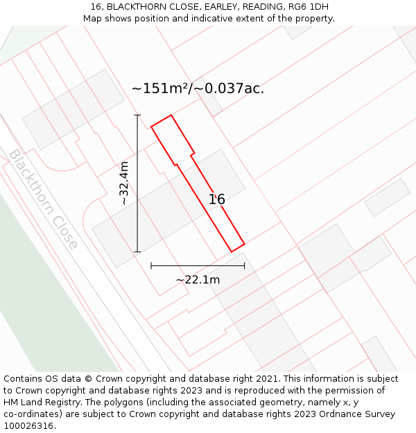 16, BLACKTHORN CLOSE, EARLEY, READING, RG6 1DH: Plot and title map