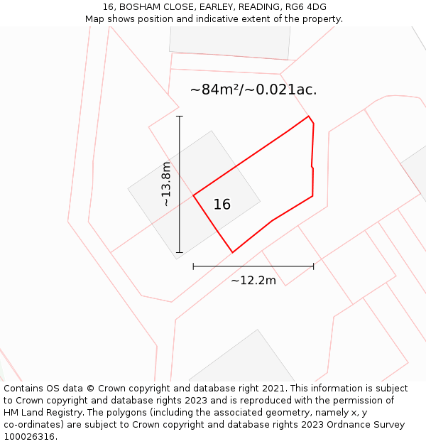 16, BOSHAM CLOSE, EARLEY, READING, RG6 4DG: Plot and title map