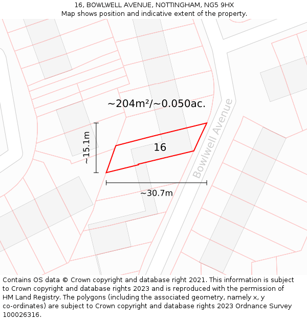16, BOWLWELL AVENUE, NOTTINGHAM, NG5 9HX: Plot and title map