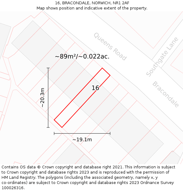 16, BRACONDALE, NORWICH, NR1 2AF: Plot and title map