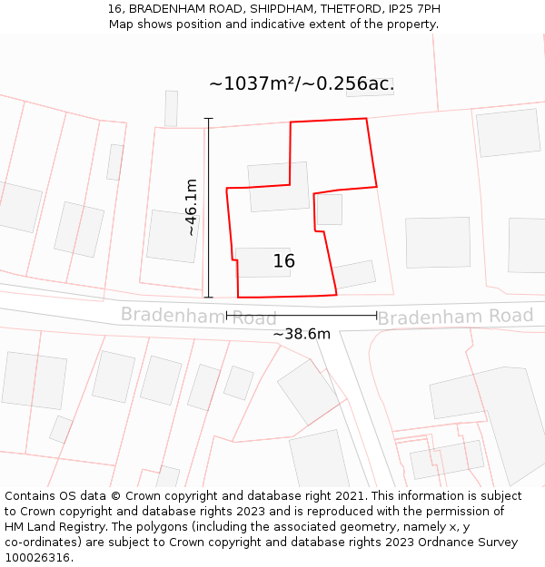 16, BRADENHAM ROAD, SHIPDHAM, THETFORD, IP25 7PH: Plot and title map