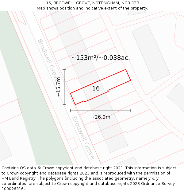 16, BRODWELL GROVE, NOTTINGHAM, NG3 3BB: Plot and title map