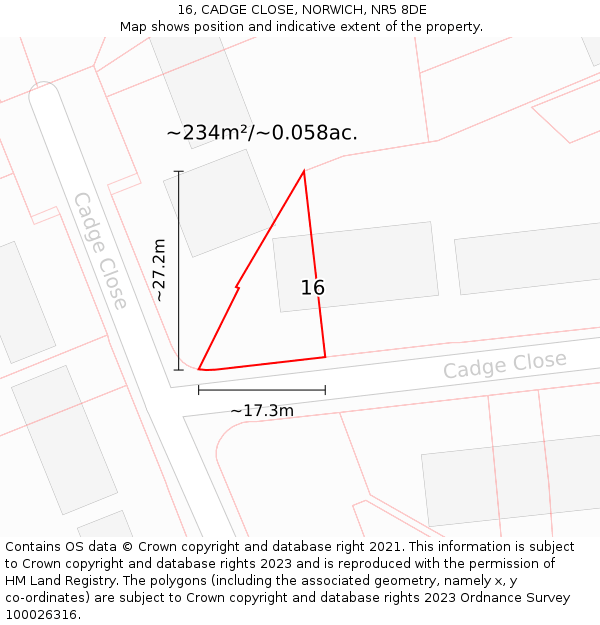 16, CADGE CLOSE, NORWICH, NR5 8DE: Plot and title map
