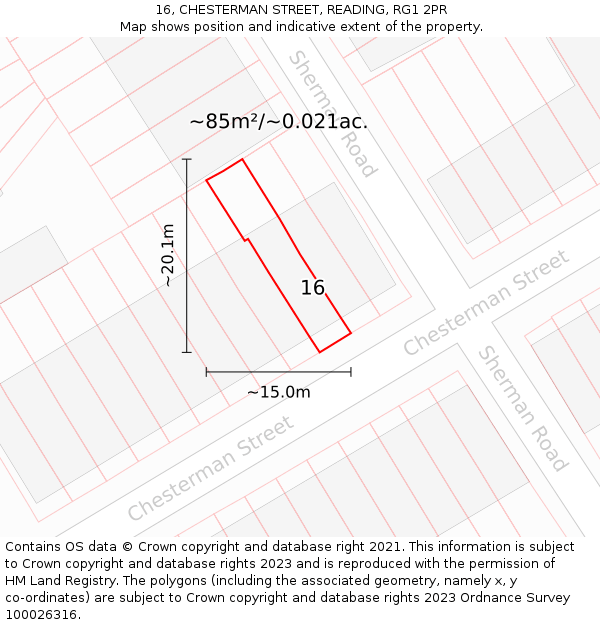 16, CHESTERMAN STREET, READING, RG1 2PR: Plot and title map