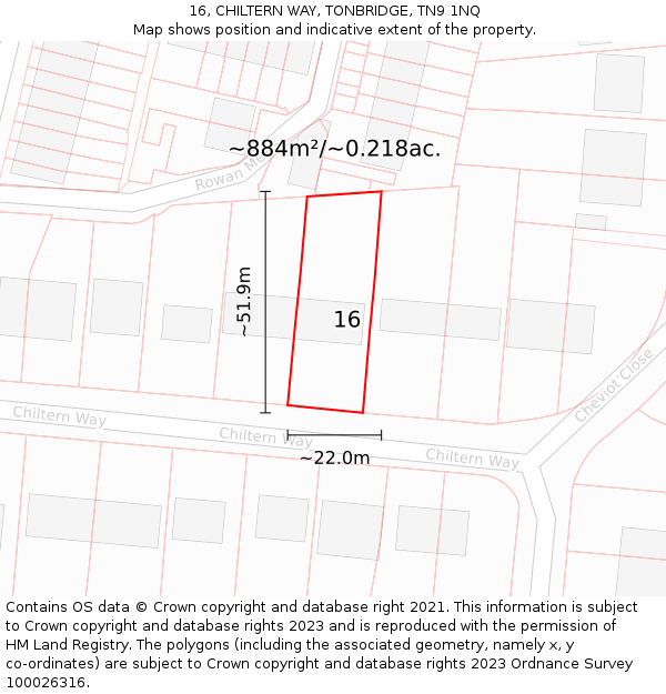 16, CHILTERN WAY, TONBRIDGE, TN9 1NQ: Plot and title map