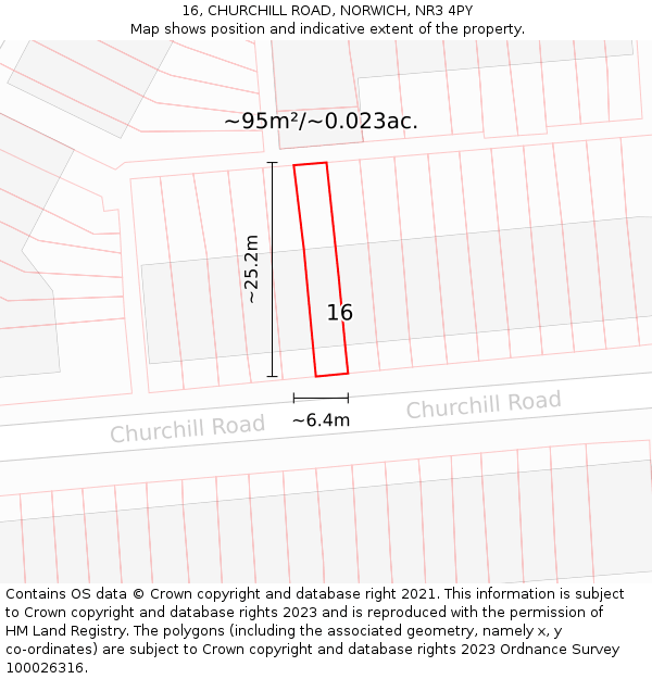 16, CHURCHILL ROAD, NORWICH, NR3 4PY: Plot and title map