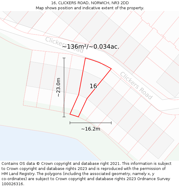 16, CLICKERS ROAD, NORWICH, NR3 2DD: Plot and title map