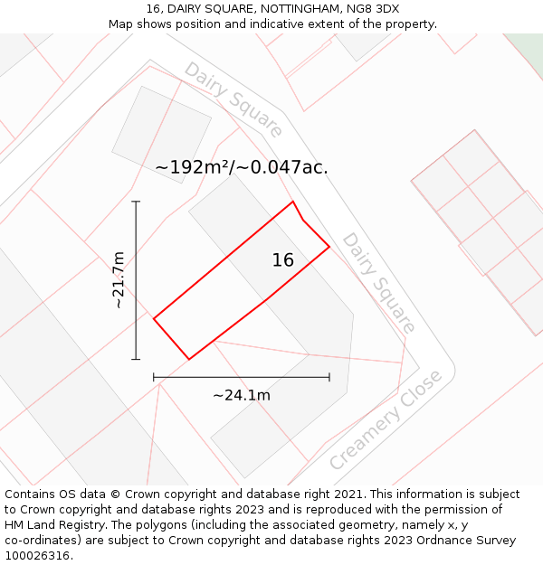 16, DAIRY SQUARE, NOTTINGHAM, NG8 3DX: Plot and title map