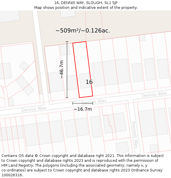 16, DENNIS WAY, SLOUGH, SL1 5JP: Plot and title map