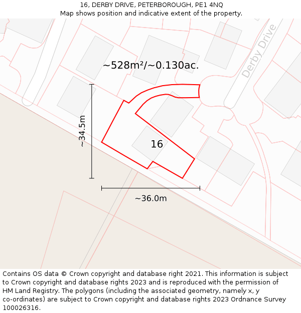 16, DERBY DRIVE, PETERBOROUGH, PE1 4NQ: Plot and title map