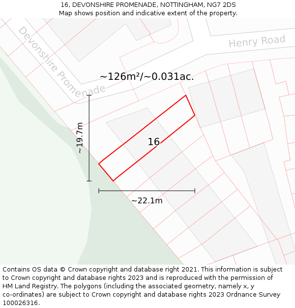 16, DEVONSHIRE PROMENADE, NOTTINGHAM, NG7 2DS: Plot and title map