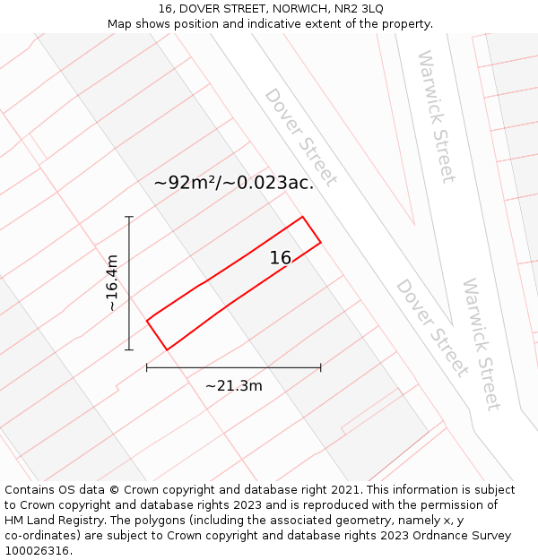 16, DOVER STREET, NORWICH, NR2 3LQ: Plot and title map