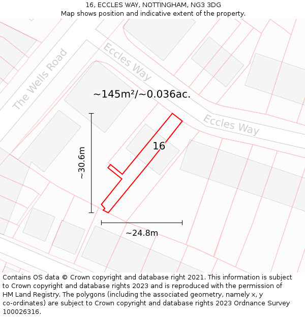 16, ECCLES WAY, NOTTINGHAM, NG3 3DG: Plot and title map