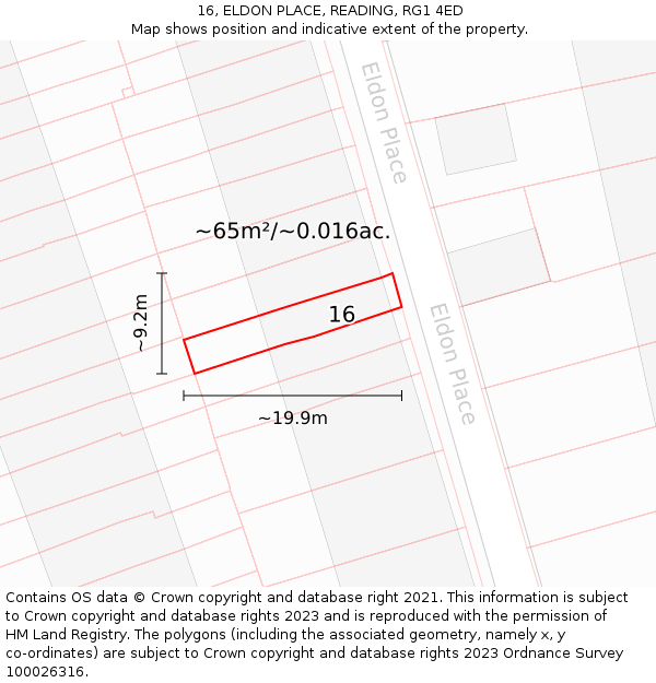 16, ELDON PLACE, READING, RG1 4ED: Plot and title map