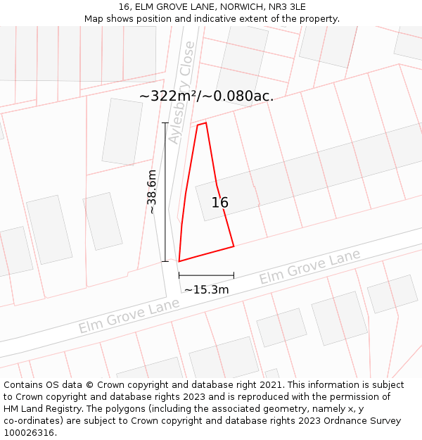 16, ELM GROVE LANE, NORWICH, NR3 3LE: Plot and title map