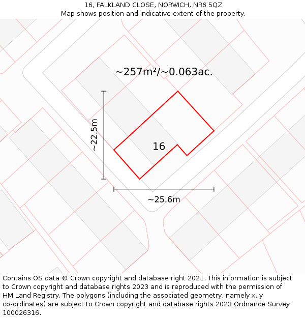 16, FALKLAND CLOSE, NORWICH, NR6 5QZ: Plot and title map