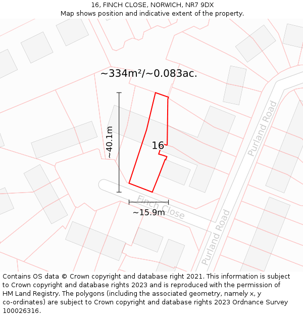 16, FINCH CLOSE, NORWICH, NR7 9DX: Plot and title map