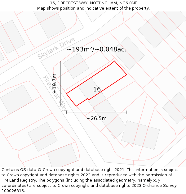 16, FIRECREST WAY, NOTTINGHAM, NG6 0NE: Plot and title map