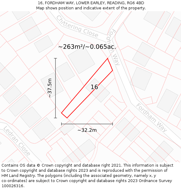 16, FORDHAM WAY, LOWER EARLEY, READING, RG6 4BD: Plot and title map