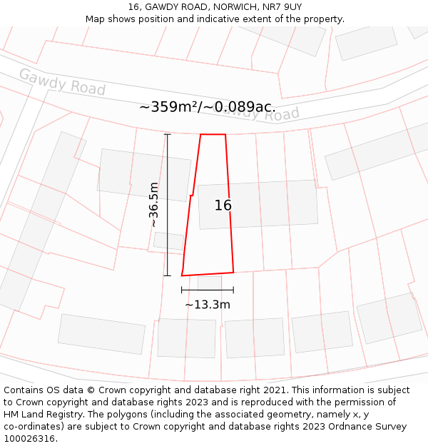 16, GAWDY ROAD, NORWICH, NR7 9UY: Plot and title map