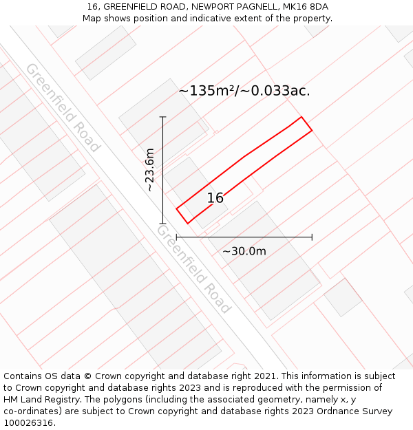 16, GREENFIELD ROAD, NEWPORT PAGNELL, MK16 8DA: Plot and title map