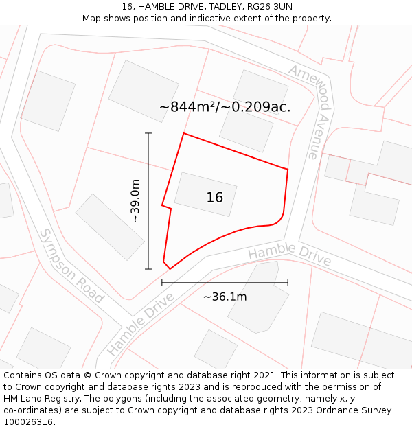 16, HAMBLE DRIVE, TADLEY, RG26 3UN: Plot and title map