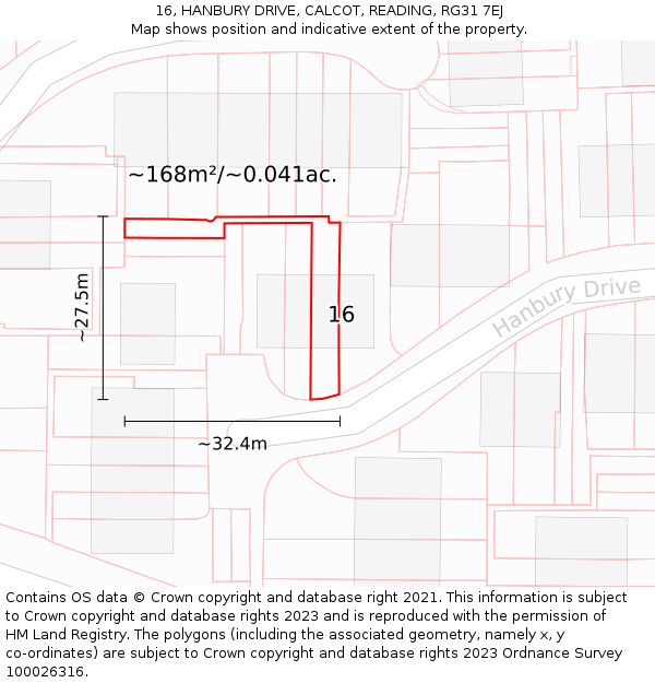 16, HANBURY DRIVE, CALCOT, READING, RG31 7EJ: Plot and title map