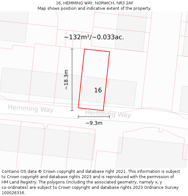 16, HEMMING WAY, NORWICH, NR3 2AF: Plot and title map