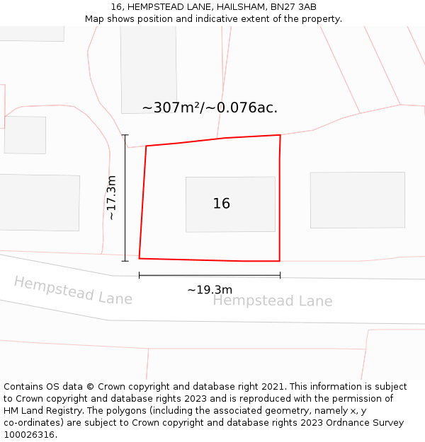 16, HEMPSTEAD LANE, HAILSHAM, BN27 3AB: Plot and title map