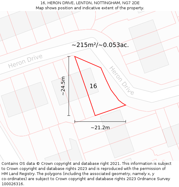 16, HERON DRIVE, LENTON, NOTTINGHAM, NG7 2DE: Plot and title map