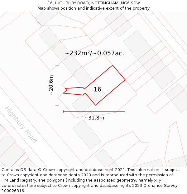16, HIGHBURY ROAD, NOTTINGHAM, NG6 9DW: Plot and title map