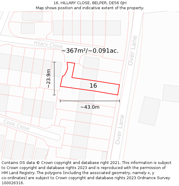 16, HILLARY CLOSE, BELPER, DE56 0JH: Plot and title map