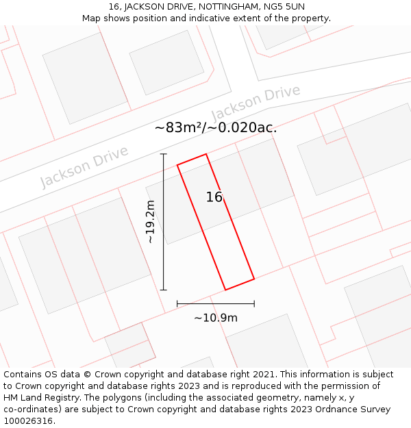 16, JACKSON DRIVE, NOTTINGHAM, NG5 5UN: Plot and title map