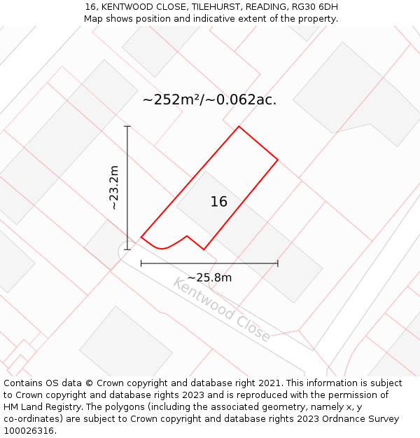 16, KENTWOOD CLOSE, TILEHURST, READING, RG30 6DH: Plot and title map