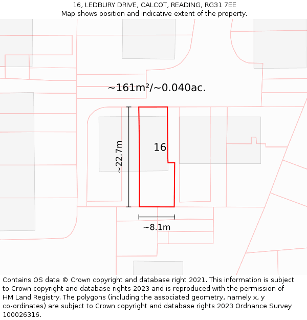 16, LEDBURY DRIVE, CALCOT, READING, RG31 7EE: Plot and title map
