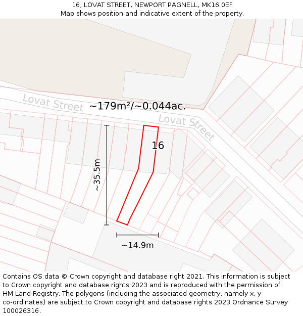 16, LOVAT STREET, NEWPORT PAGNELL, MK16 0EF: Plot and title map