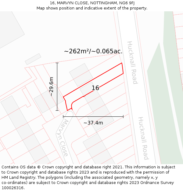 16, MARVYN CLOSE, NOTTINGHAM, NG6 9FJ: Plot and title map