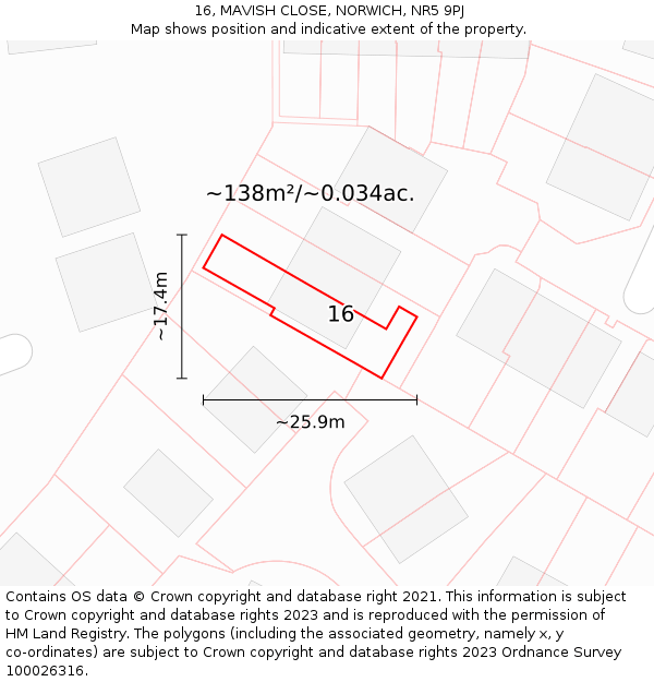 16, MAVISH CLOSE, NORWICH, NR5 9PJ: Plot and title map