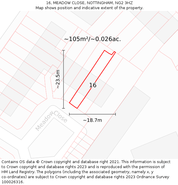 16, MEADOW CLOSE, NOTTINGHAM, NG2 3HZ: Plot and title map