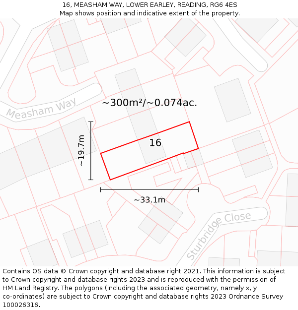 16, MEASHAM WAY, LOWER EARLEY, READING, RG6 4ES: Plot and title map