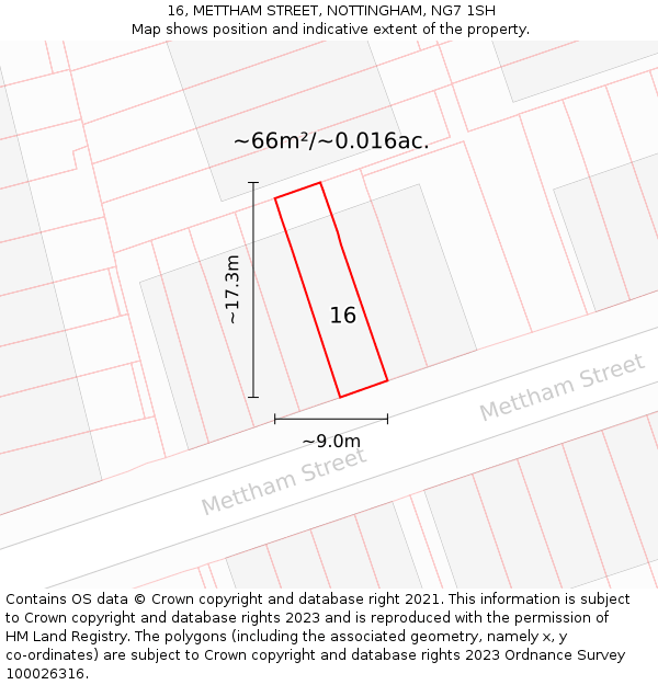 16, METTHAM STREET, NOTTINGHAM, NG7 1SH: Plot and title map