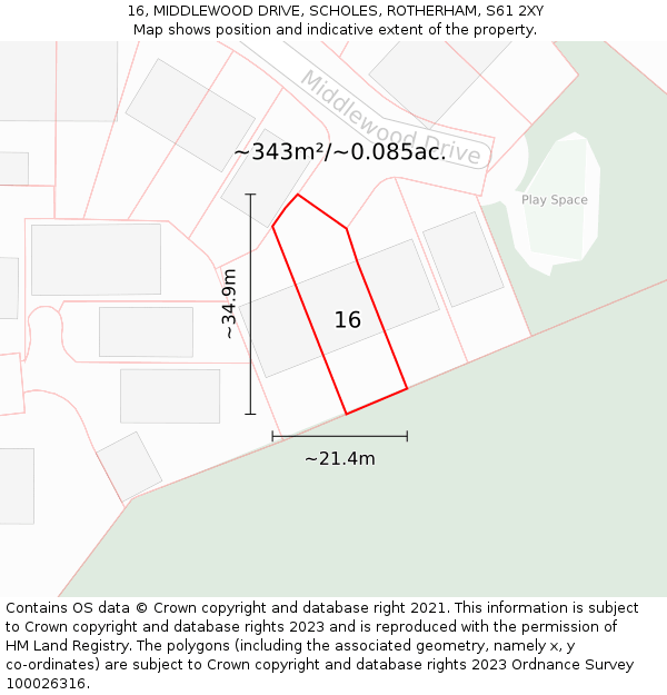 16, MIDDLEWOOD DRIVE, SCHOLES, ROTHERHAM, S61 2XY: Plot and title map