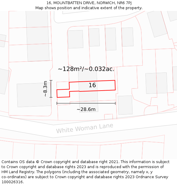 16, MOUNTBATTEN DRIVE, NORWICH, NR6 7PJ: Plot and title map