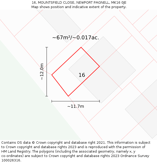 16, MOUNTSFIELD CLOSE, NEWPORT PAGNELL, MK16 0JE: Plot and title map